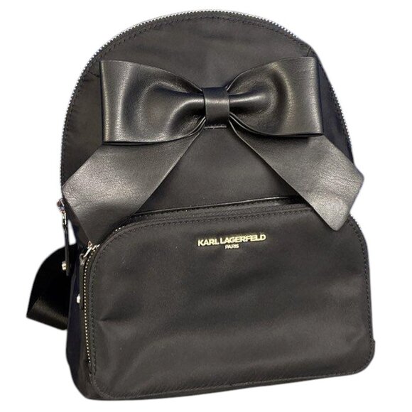Karl Lagerfeld Leather Bow Tie and Nylon Medium Backpack EUC - Picture 1 of 6